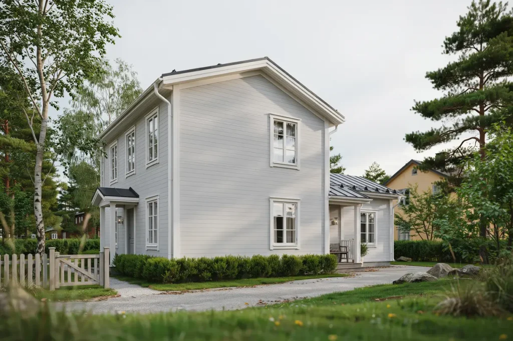fasadm lning av tr panel p villa i resar vaxholm